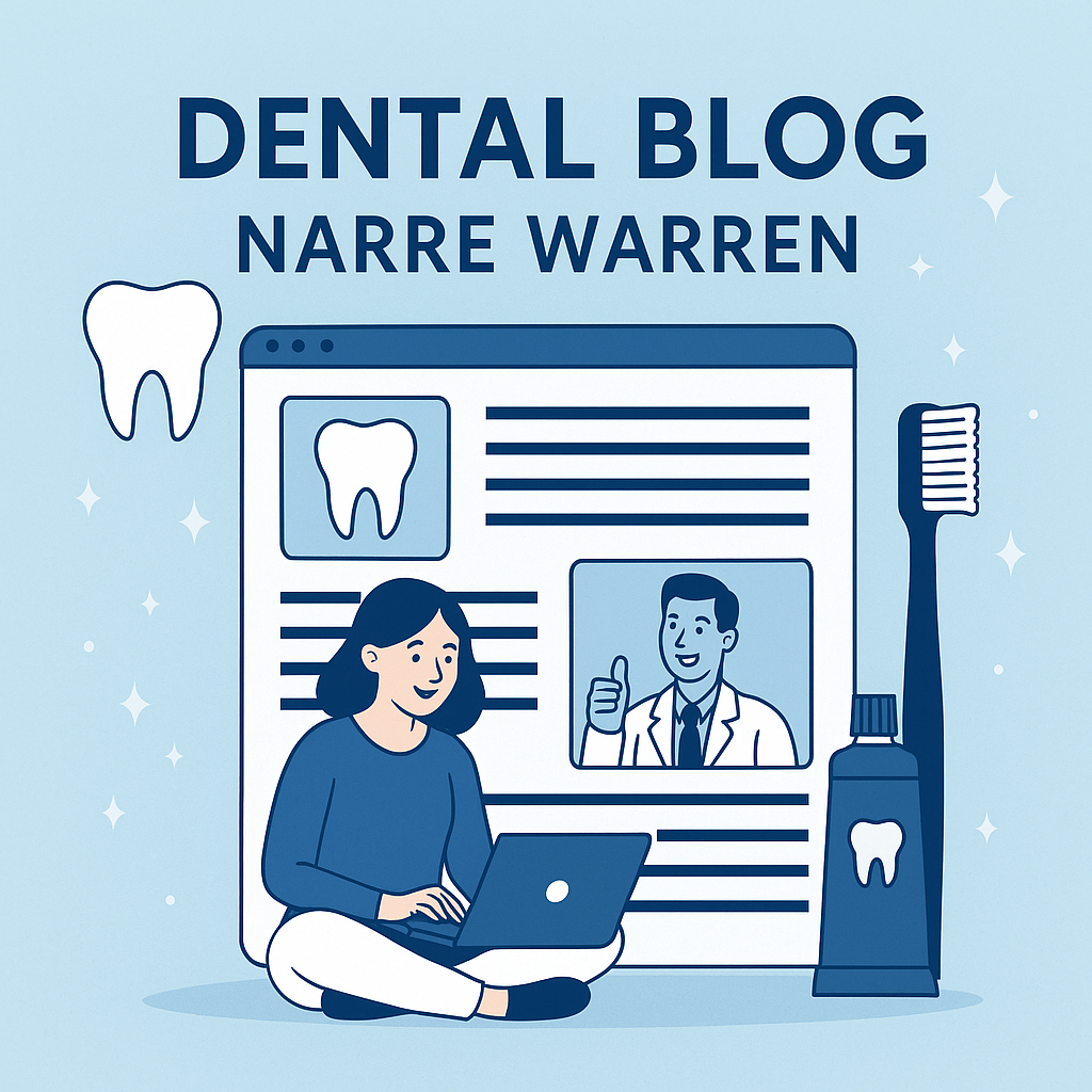 Dental Blog Narre Warren showing a person reading oral health tips on a laptop
